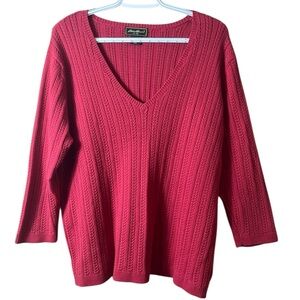 Eddie Bauer‎ V-Neck Cable Knit Sweater Coral Pink 3/4 Sleeve XXL Minimalist